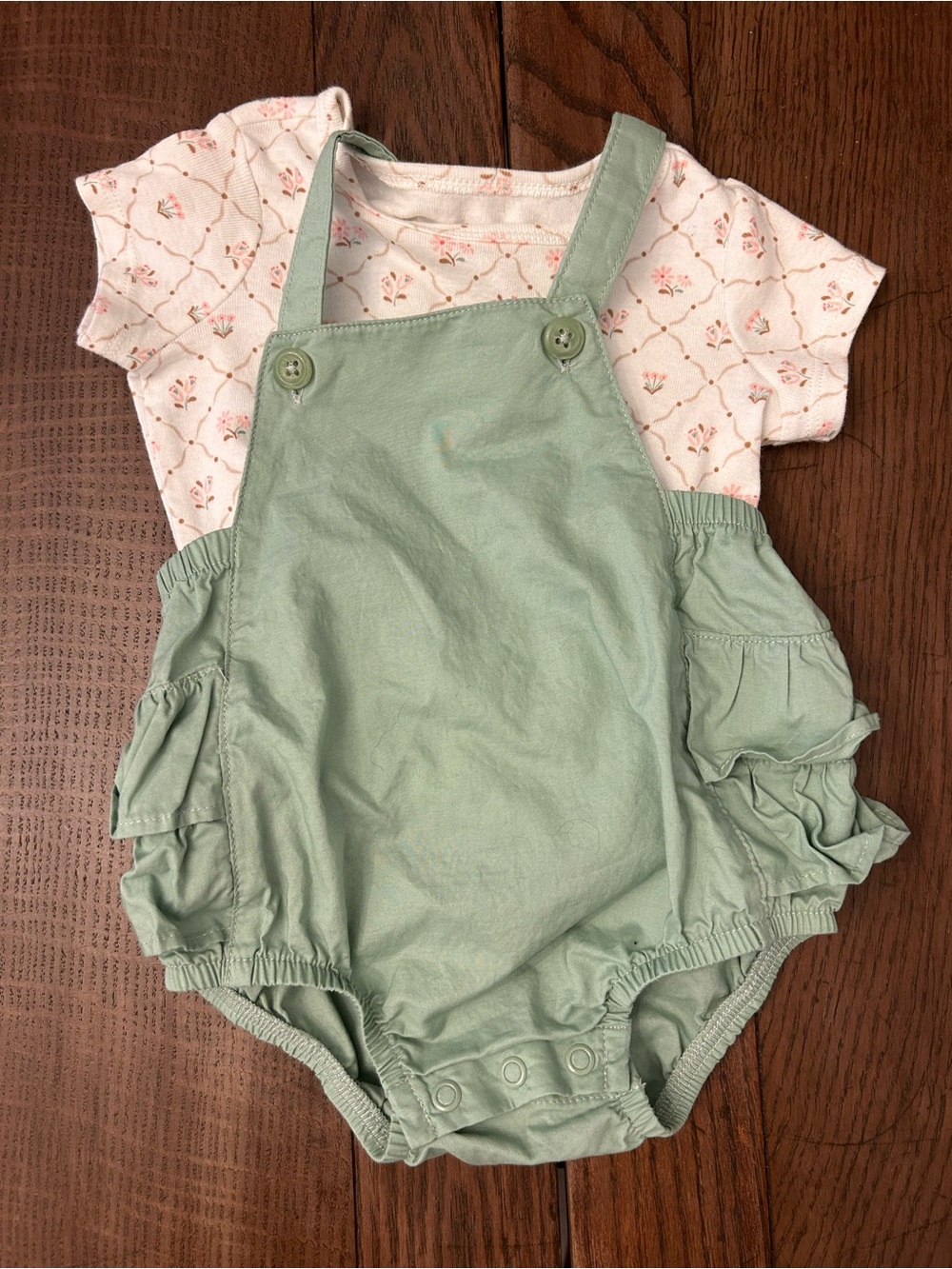 Carter's Sage Green Romper Set with Floral Tee